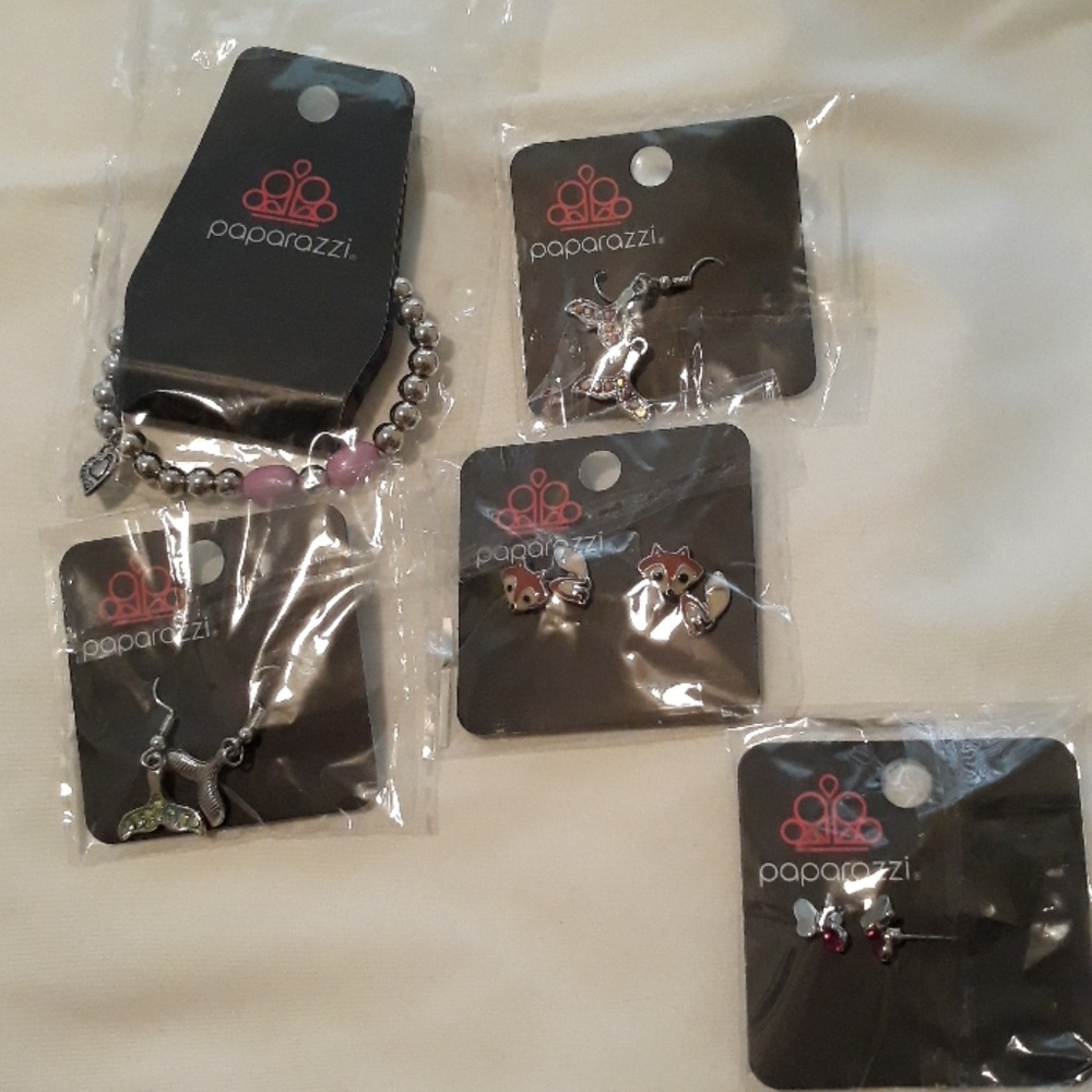 FOUR pair of earrings and 1 bracelet